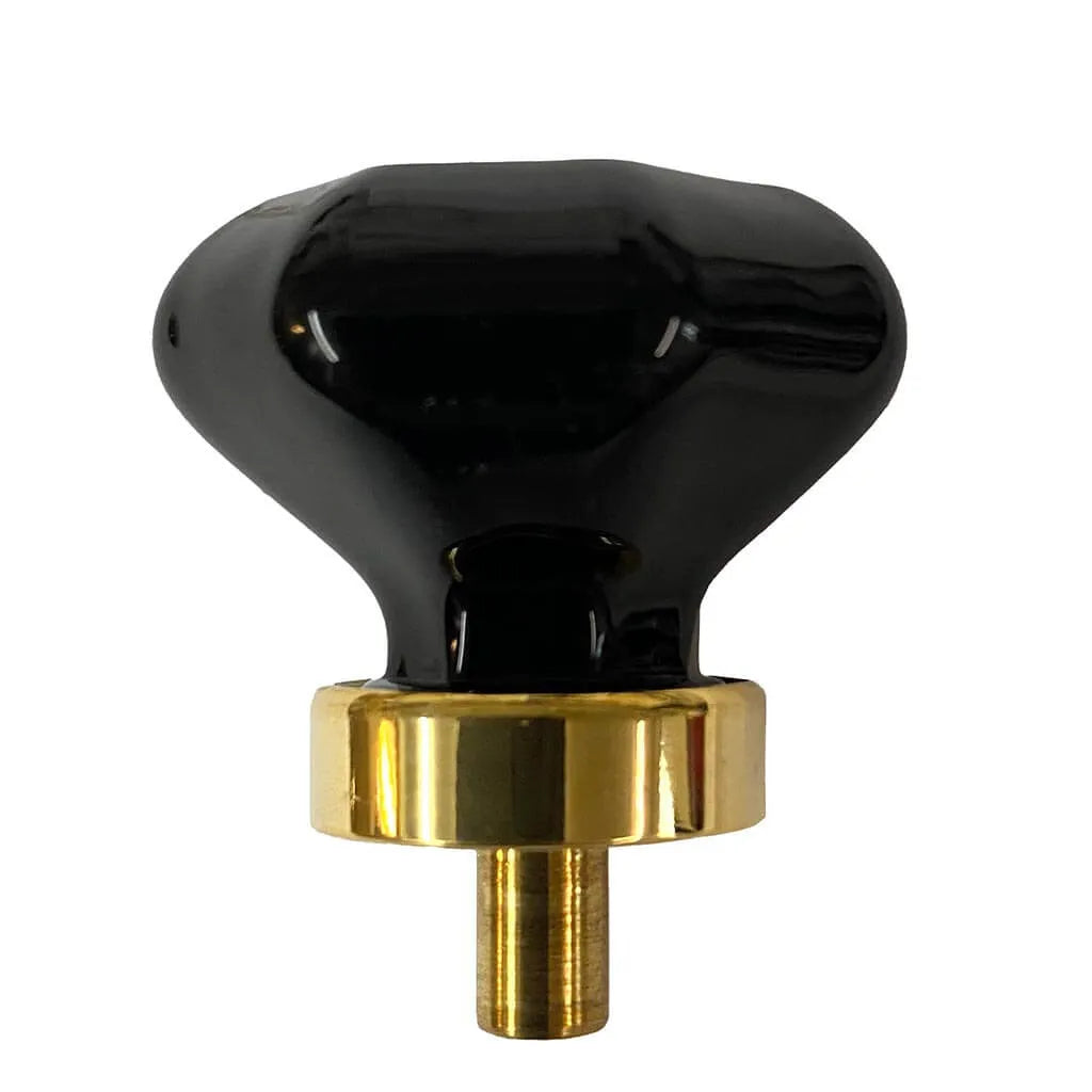 Large Black Glass Knobs, Brass Base