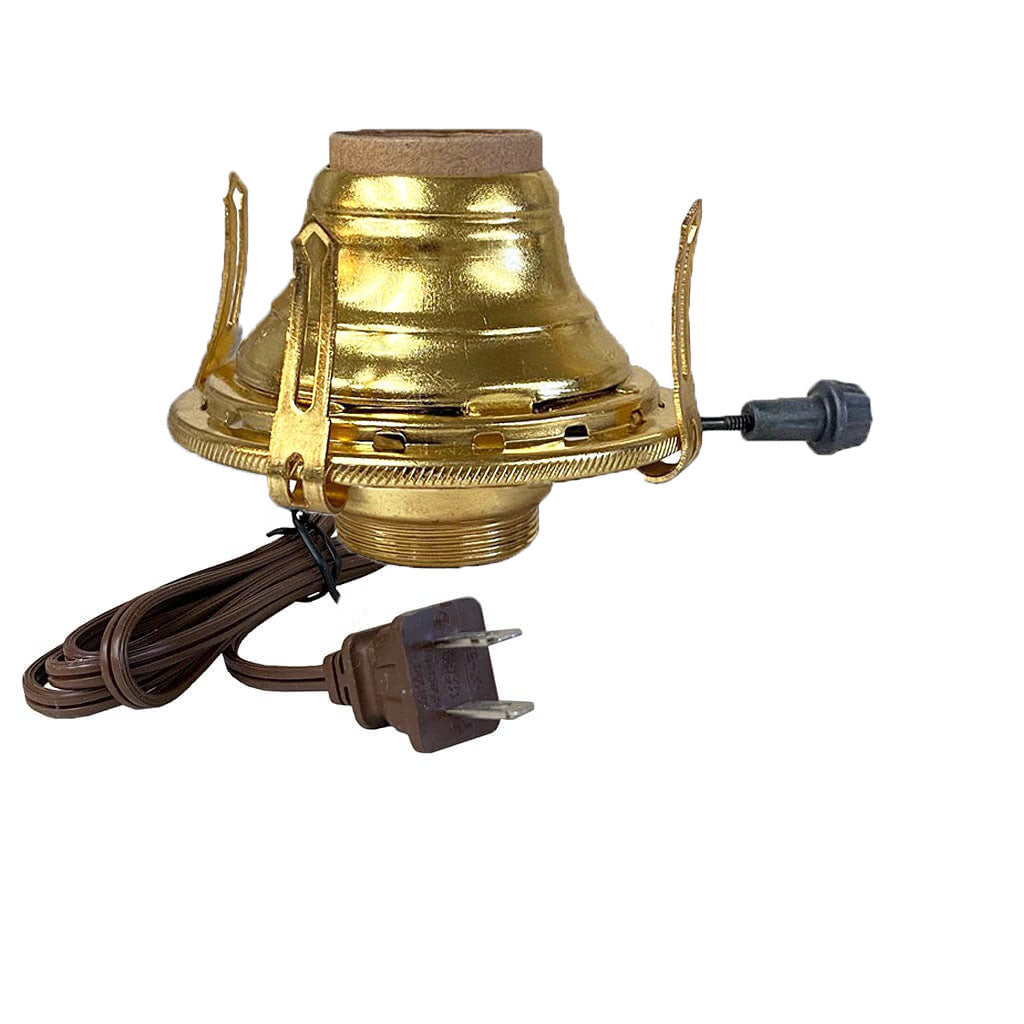 2 Electric Lamp Burner, Solid Brass, Brown Cord