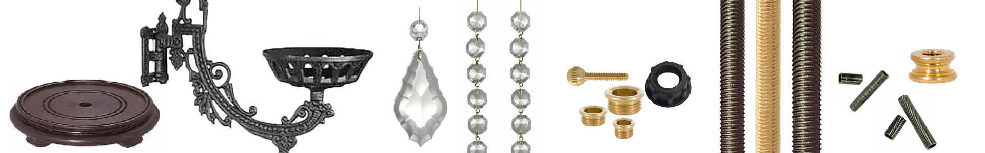 Lamp Assembly parts: all thread pipe, couplings, prisms, lamp bases - Paxton Hardware