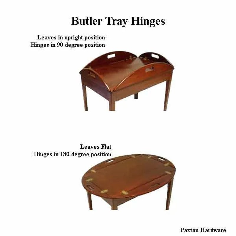 Butler Tray hinges shown installed on table - Paxton Hardware
