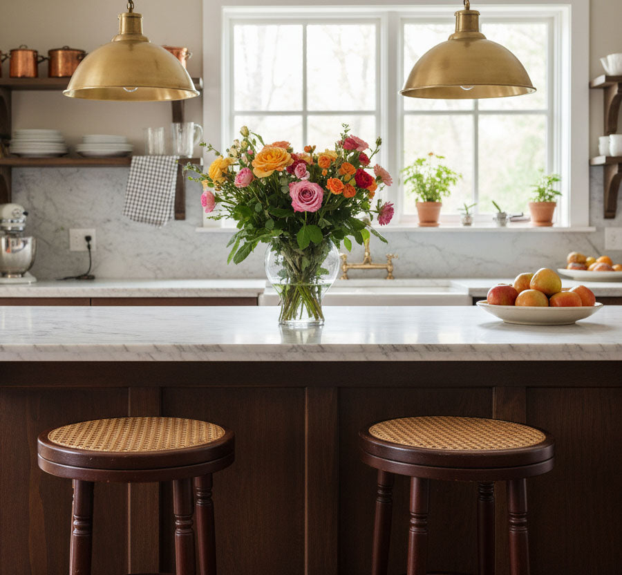 Cane Seat Stools in Kitchen - Paxton Hardware