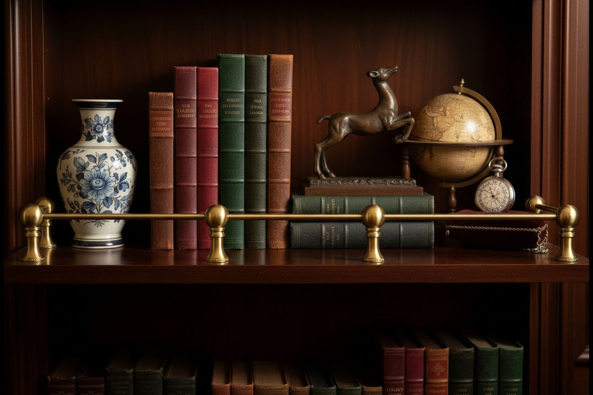 Solid Brass Gallery Rail enhances shelving, furniture, mantels and more - Paxton Hardware