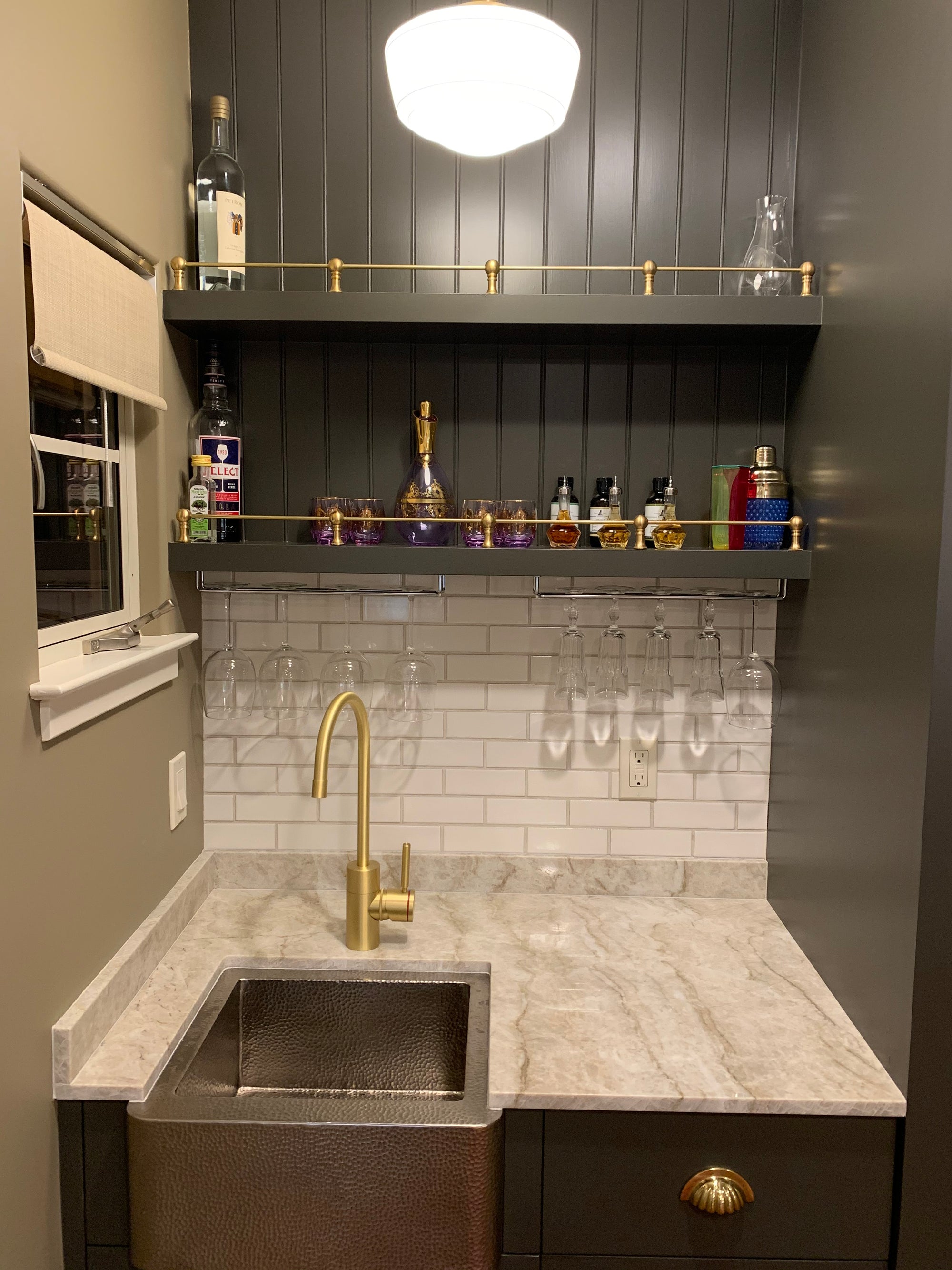 Brass Gallery Rail over pantry sink