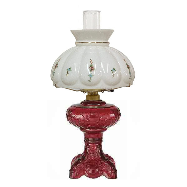 Red Vintage Glass Lamp, white melon shade - Paxton hardware ltd