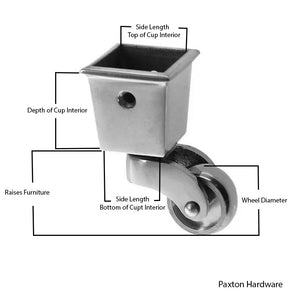 Nickel Square Cup Caster, 1-1/4 inch size guide