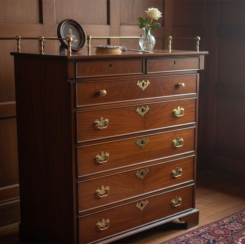 Vintage Shelf Rail on Antique Chest of Drawers - Paxton Hardware