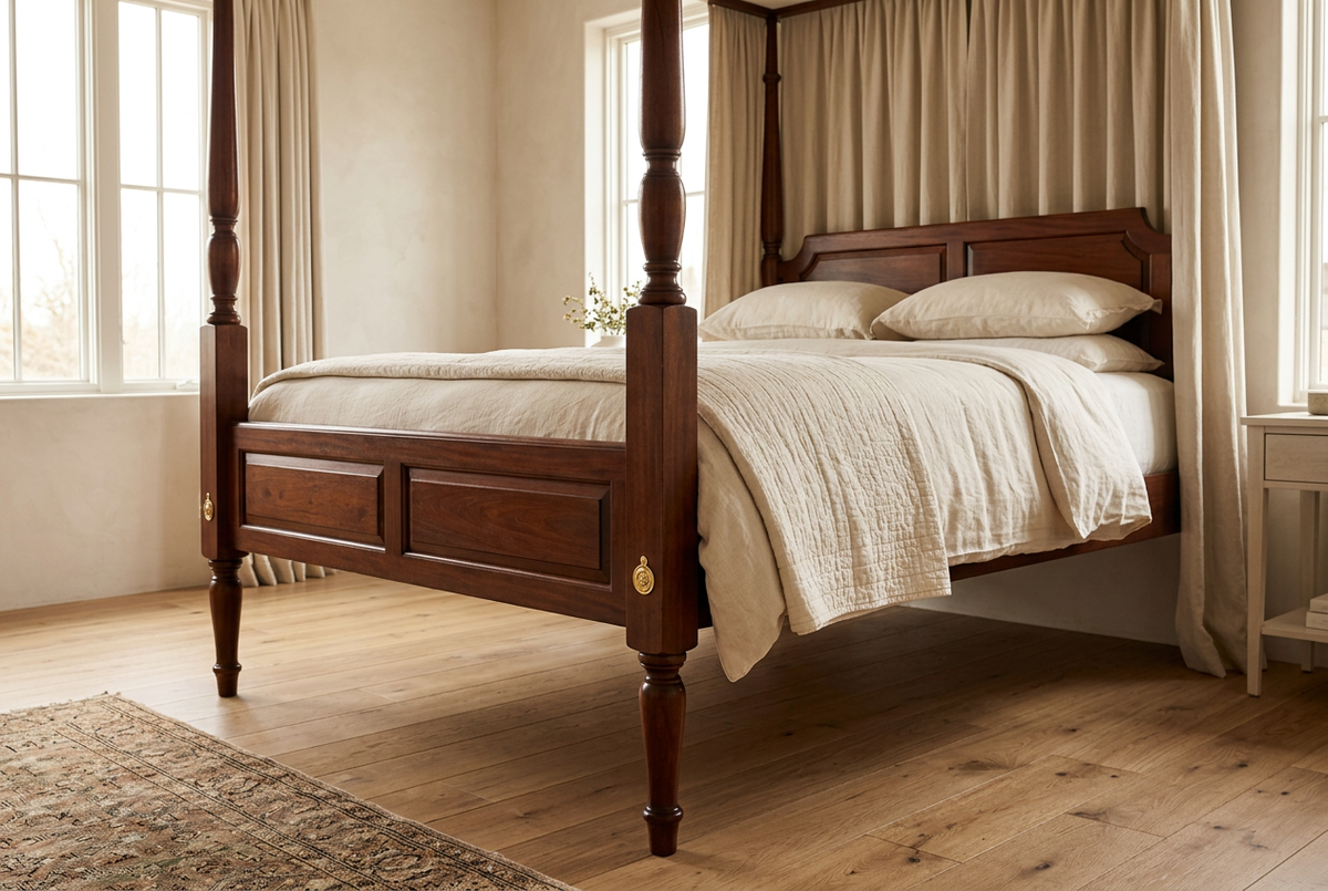 Bed displaying brass bolt covers - Paxton Hardware