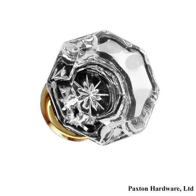 Clear Glass Knob w/ Brass Base 1" - paxton hardware