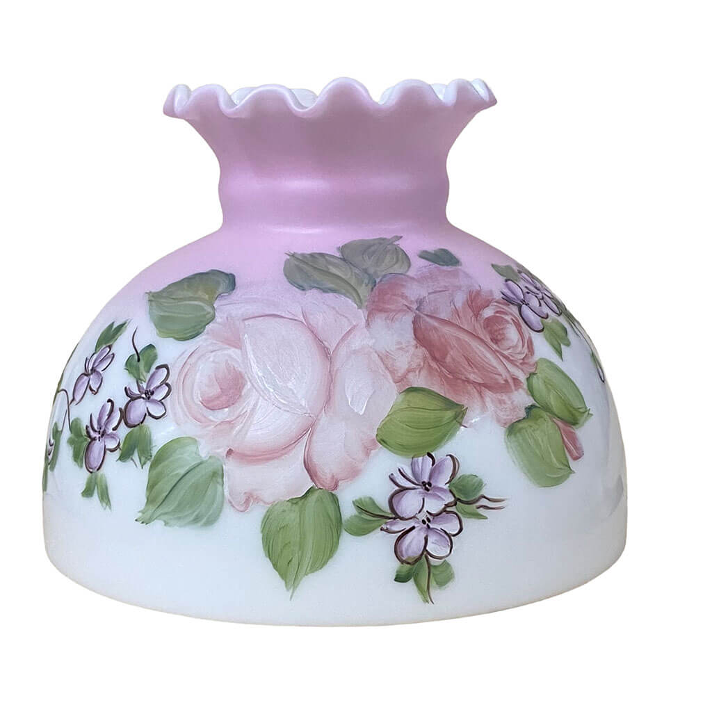 10" Glass Lamp Shade with hand painted pink roses - Paxton Hardware
