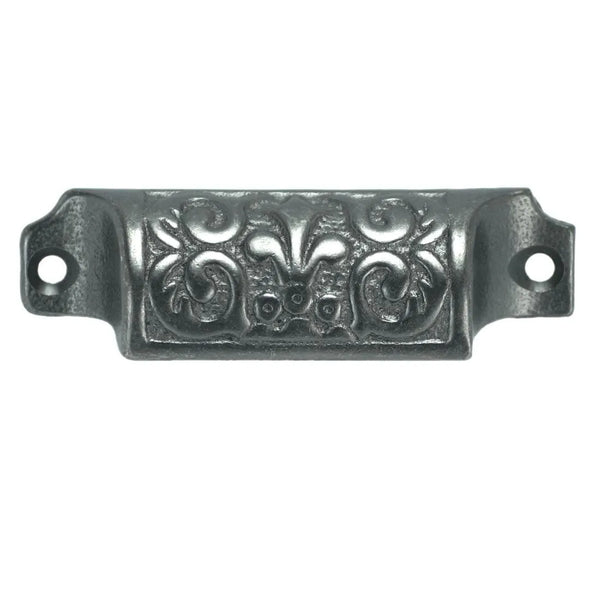 2-Pack Antique Style Victorian Cup Pulls - 4.25" Wide Cast Iron Bin/Drawer Handles, Silver Finish