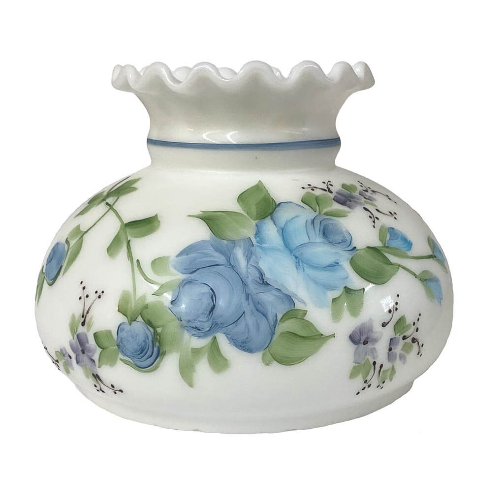 7" Glass Student Shade with hand painted blue roses