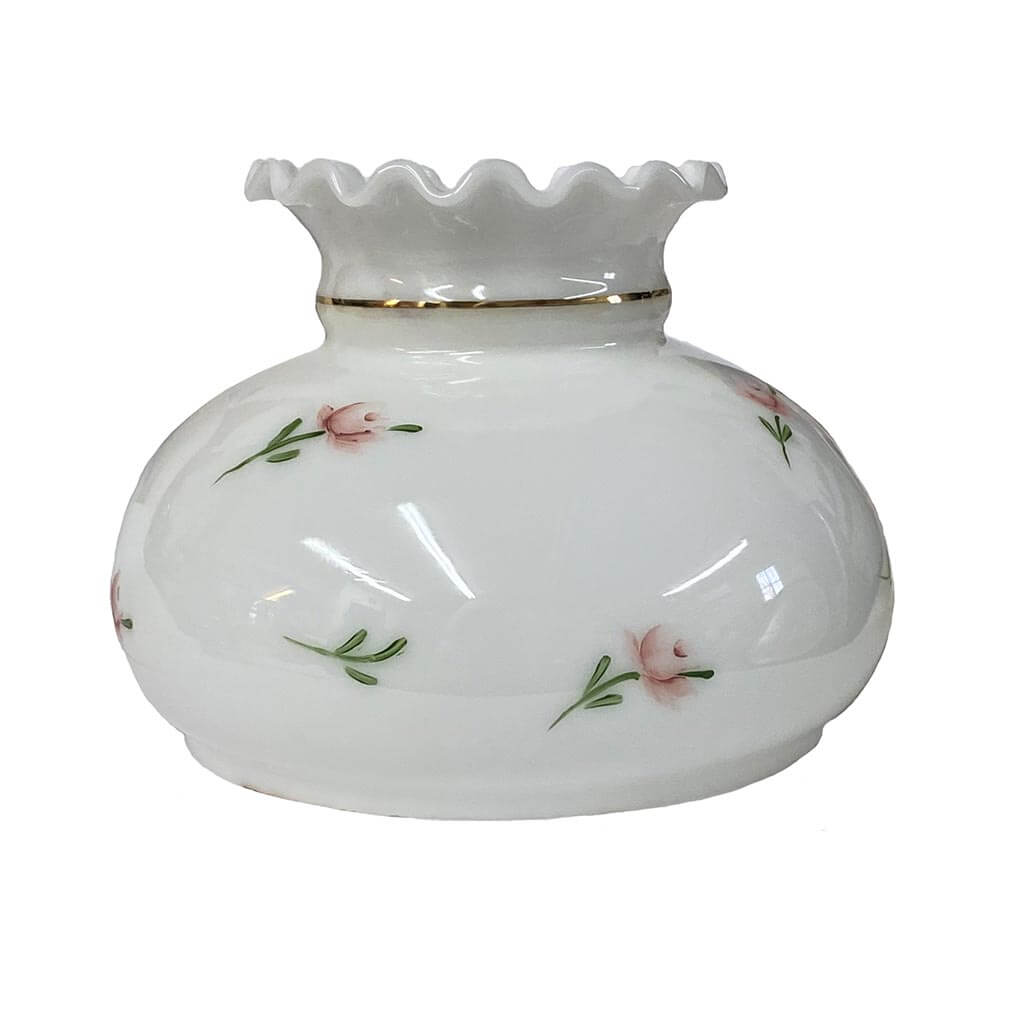 7 inc glass oil lamp shade with pink rose buds - Paxton Hardware