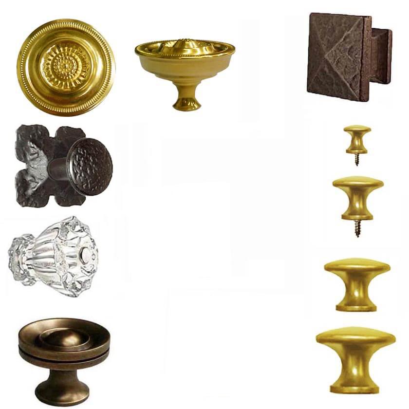 Cabinet Knobs in multiple sizes. Brass, Antique Brass, Glass, Iron, Wood and Porcelain 