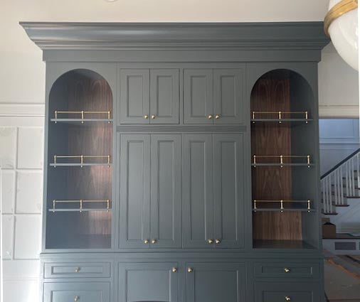 Cabinet rail installed on shelves in cupboard - Paxton Hardware
