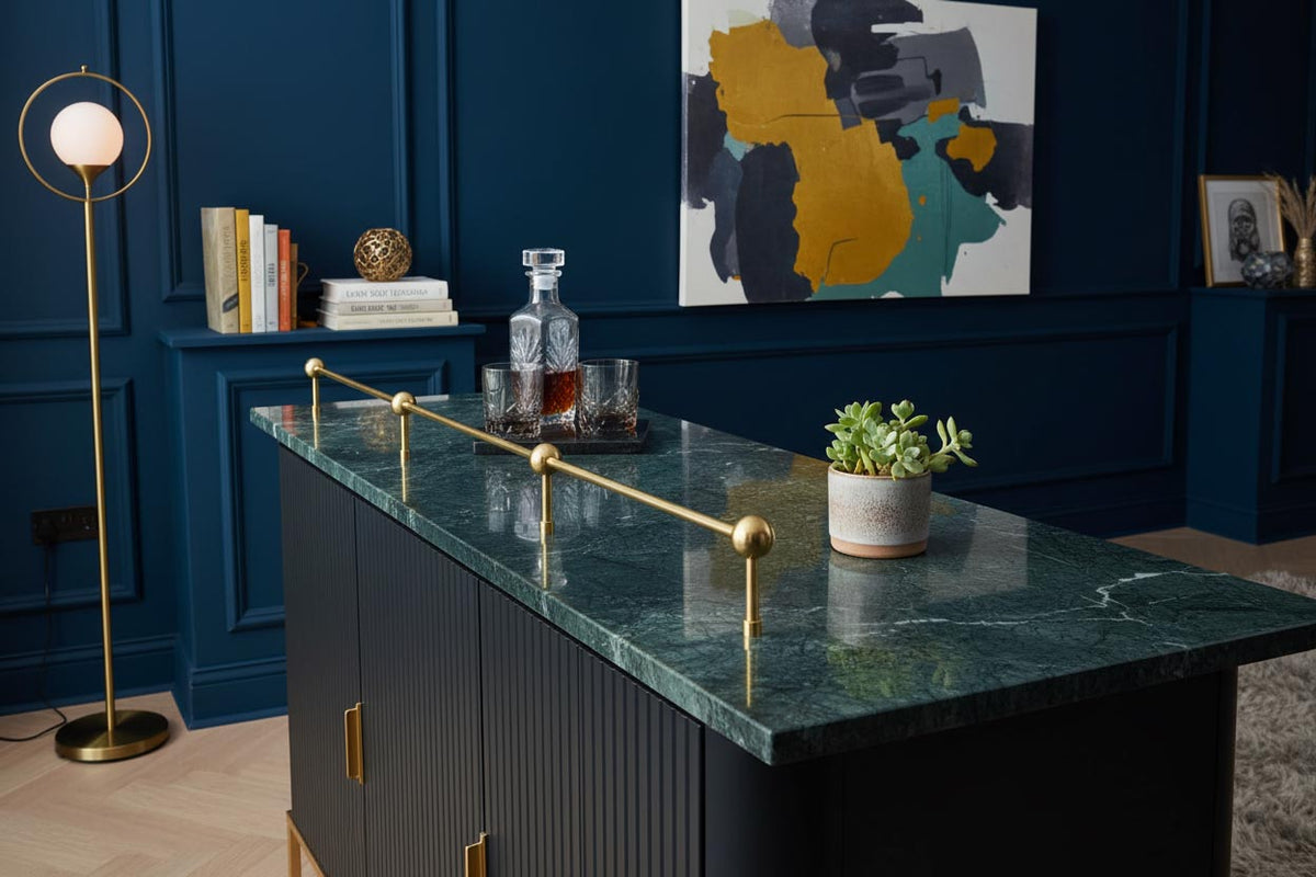Modern Brass Rail ideal for kitchen island, bar back or shelving - Paxton Hardware