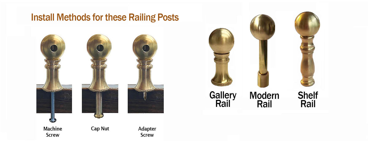Image showing attachment methods for Gallery Rail, Modern Rail and Vintage Shelf Rail Posts - Paxton Hardwae