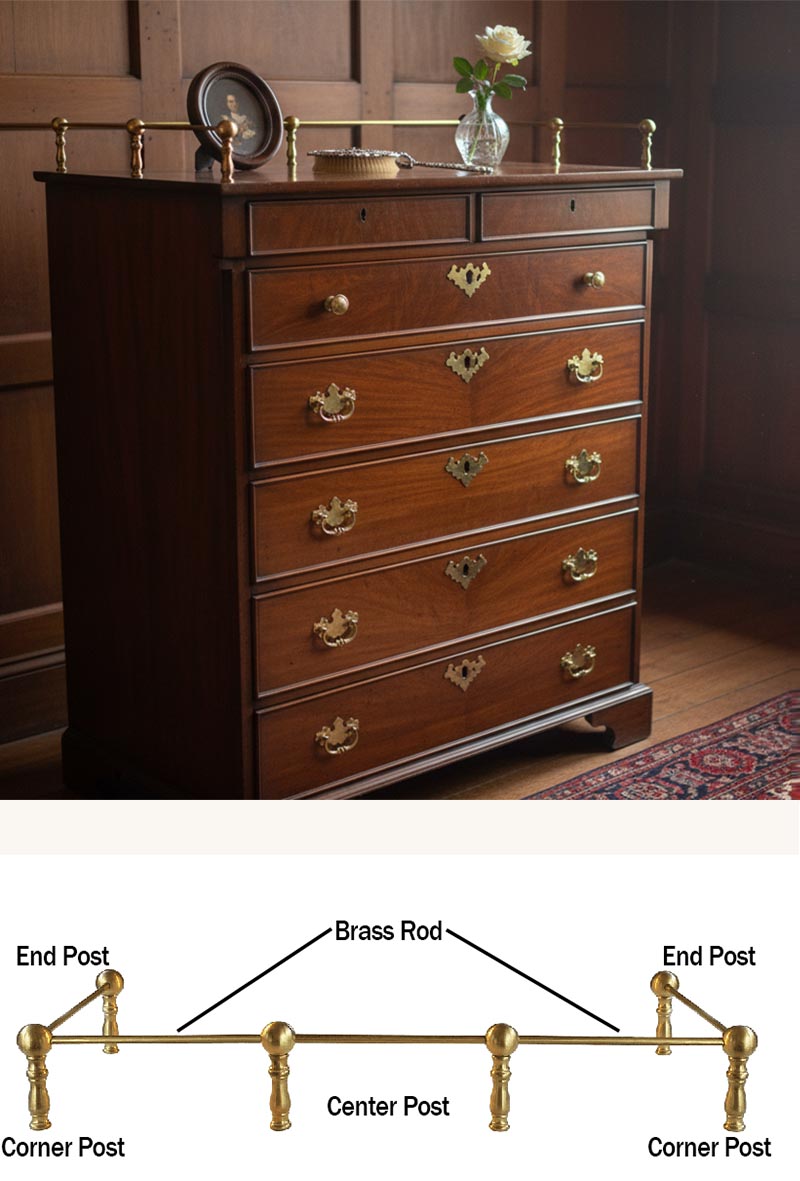 Vintage Shelf Rail on Antique Chest of Drawers - Paxton Hardware