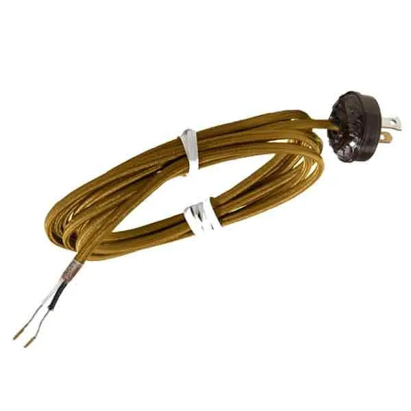Gold Fabric Covered Lamp Wire with Plug - paxton hardware ltd