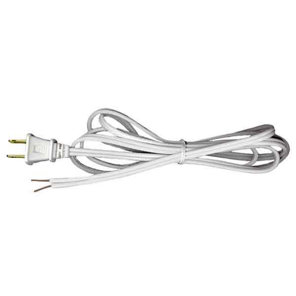 White Lamp Cords with Plugs, 8 Foot SPT2 - paxton hardware ltd