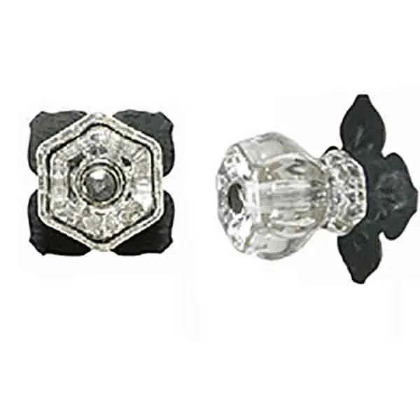 Vintage Glass Knobs, Cloverleaf Backlates - paxton hardware ltd