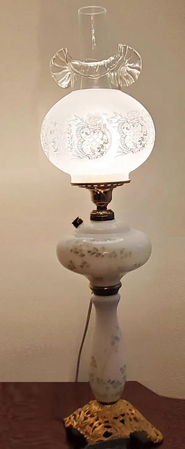 Frosted Lamp Shade lit on Lamp