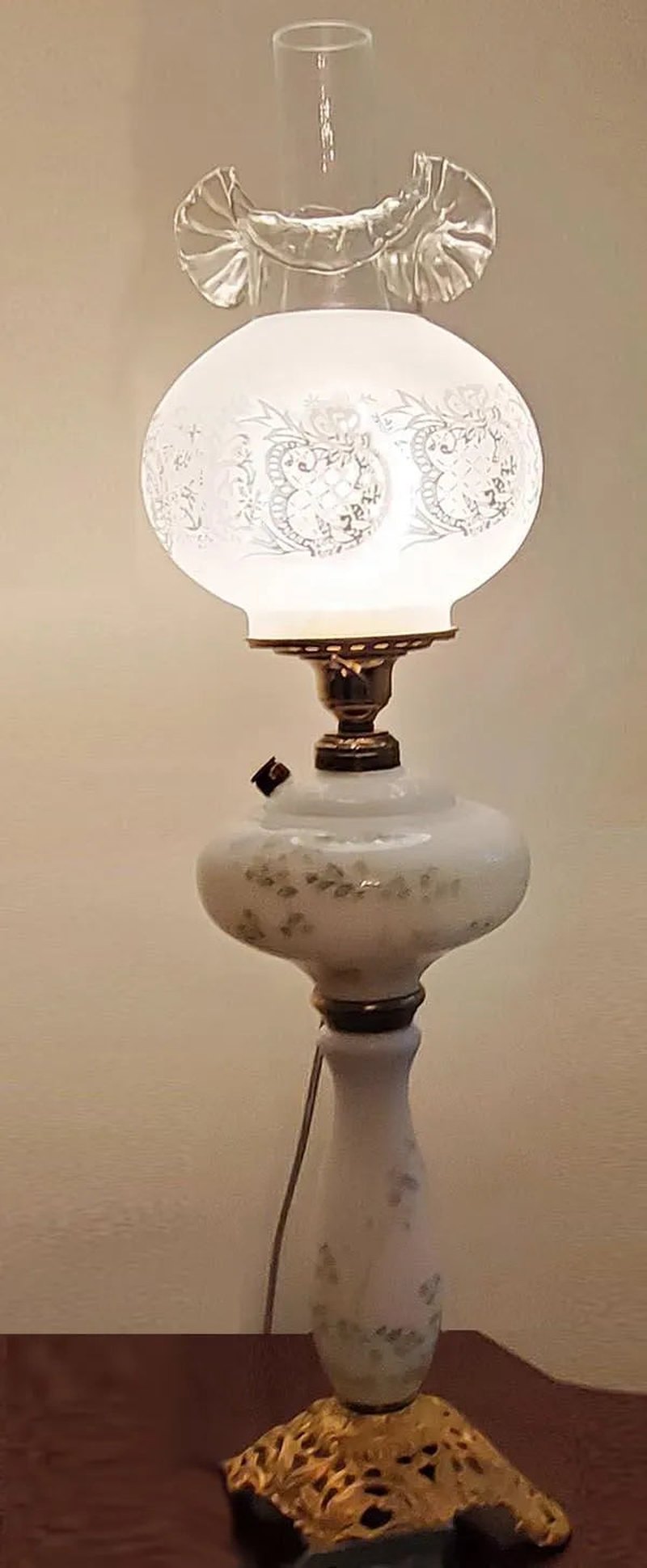 Frosted Lamp Shade lit on Lamp