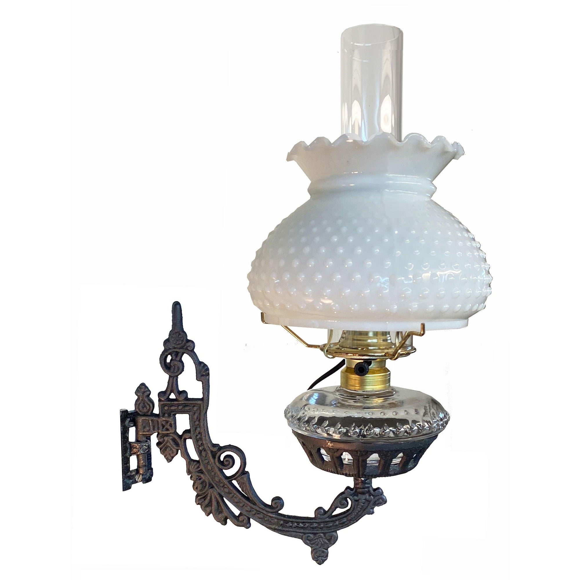 Antique Bracket Lamp, Clear Font- Hobnail Shade - Paxton Hardware