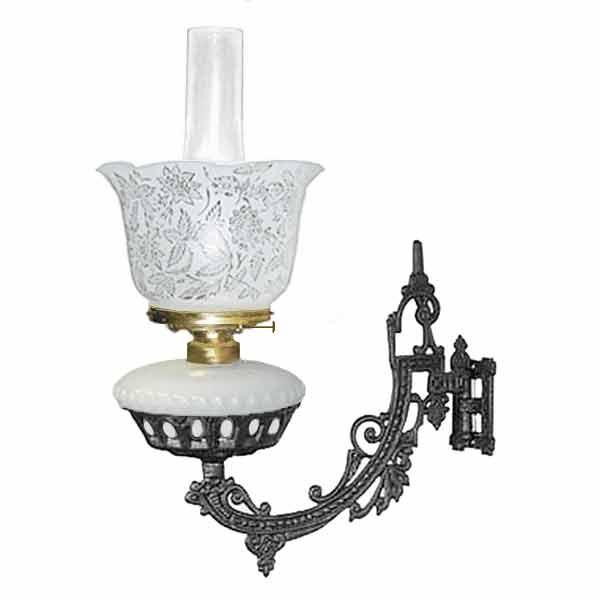 Wall Mounted Oil Lamp, White - Frosted Shade - paxton hardware ltd