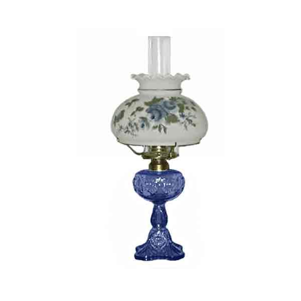 Small Blue Glass Lamp - Rose Shade - paxton hardware ltd