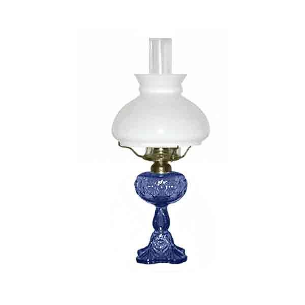 Small Blue Glass Lamp - Opal Shade - paxton hardware ltd