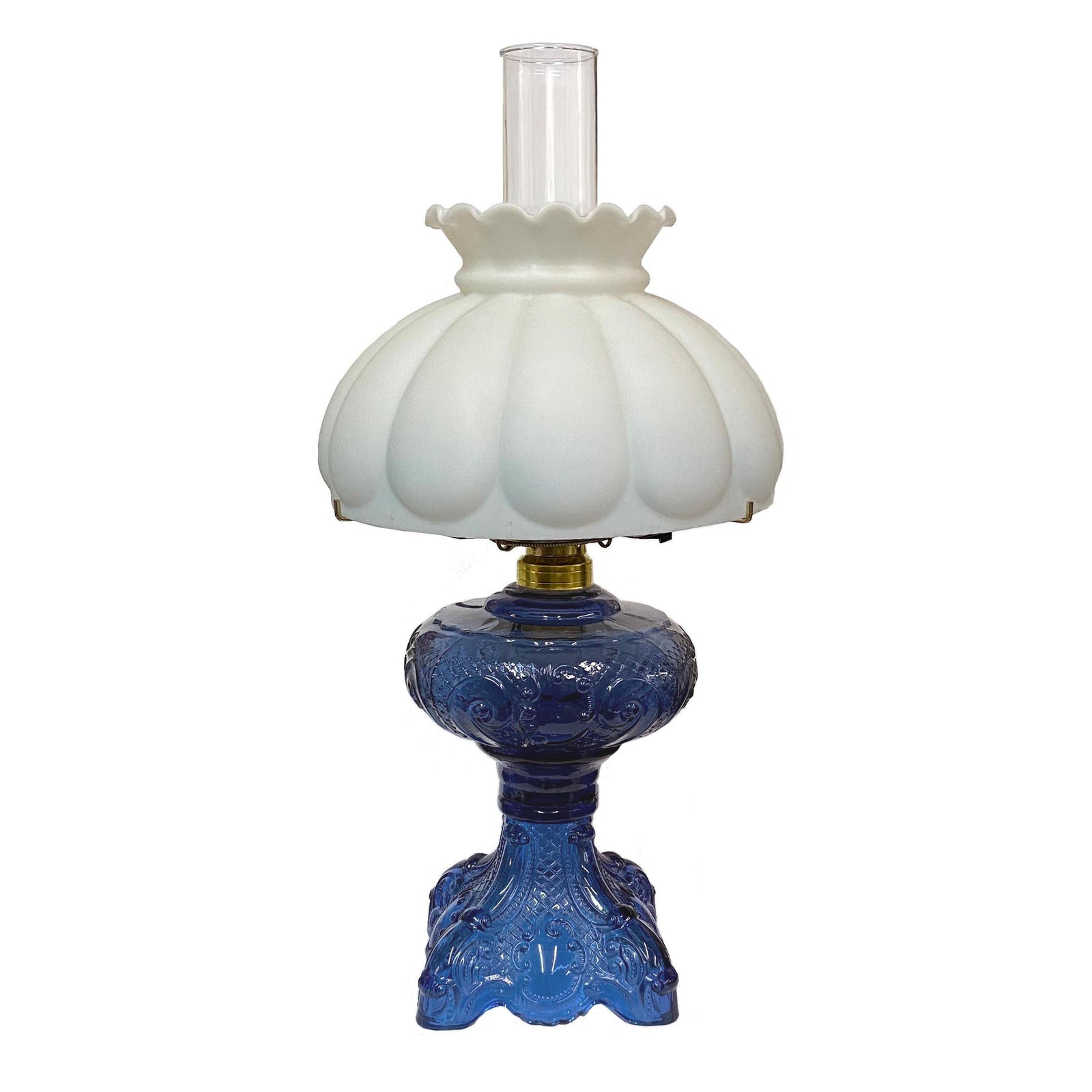 Blue Victorian Glass Lamp, Light Melon Shade - paxton hardware ltd