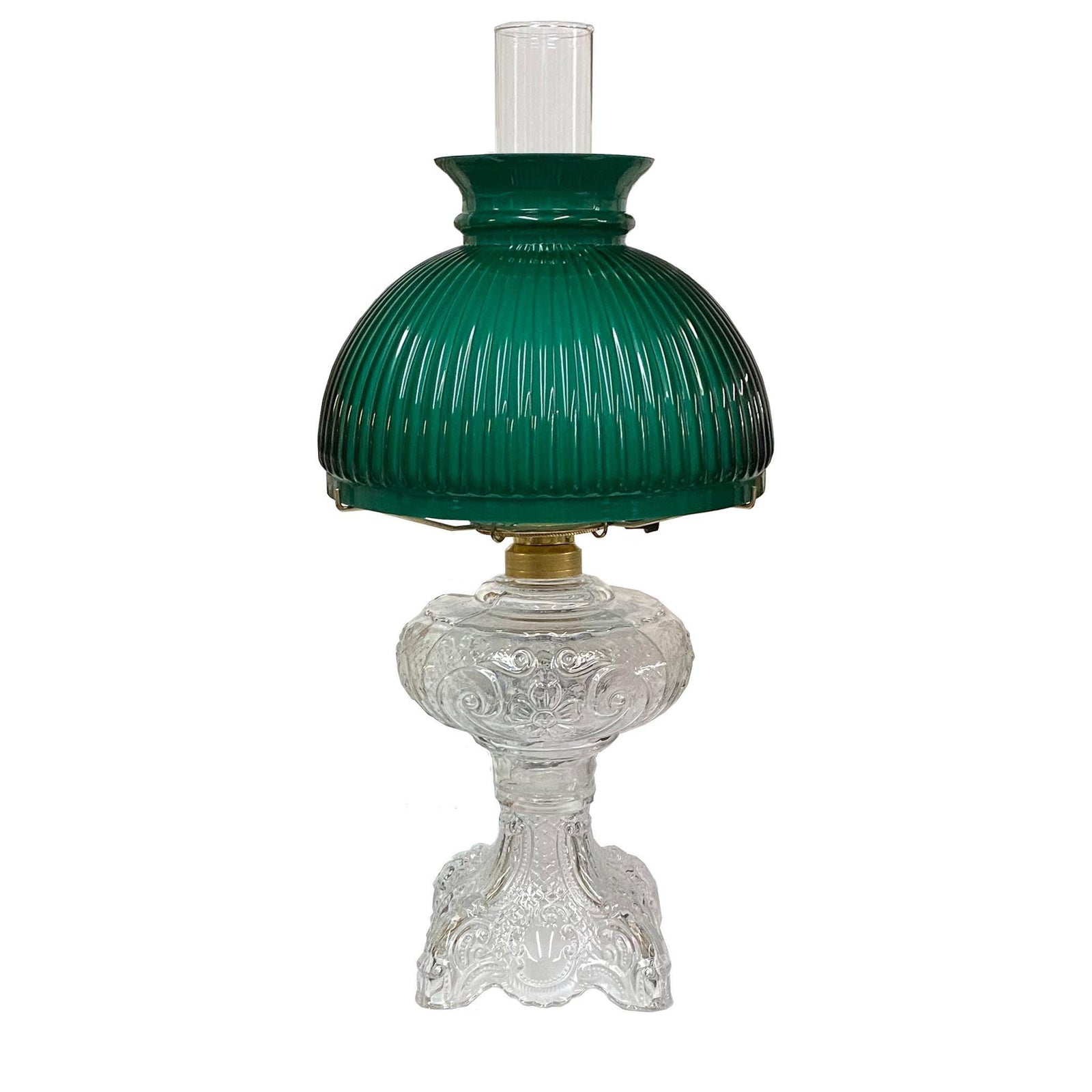 Antique Glass Lamp, Green Student Shade - paxton hardware ltd