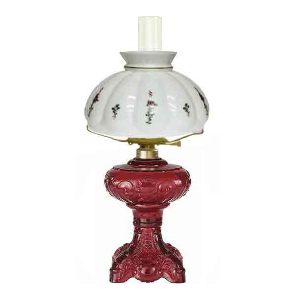 Red Vintage Glass Lamp, white melon shade - paxton hardware ltd